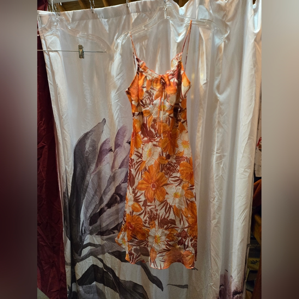 Vibrant Floral Orange Mini Dress